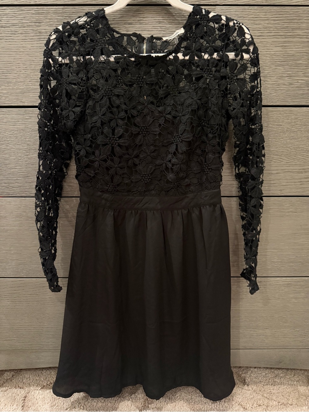 Black Floral Lace Long-Sleeve Fit & Flare Dress